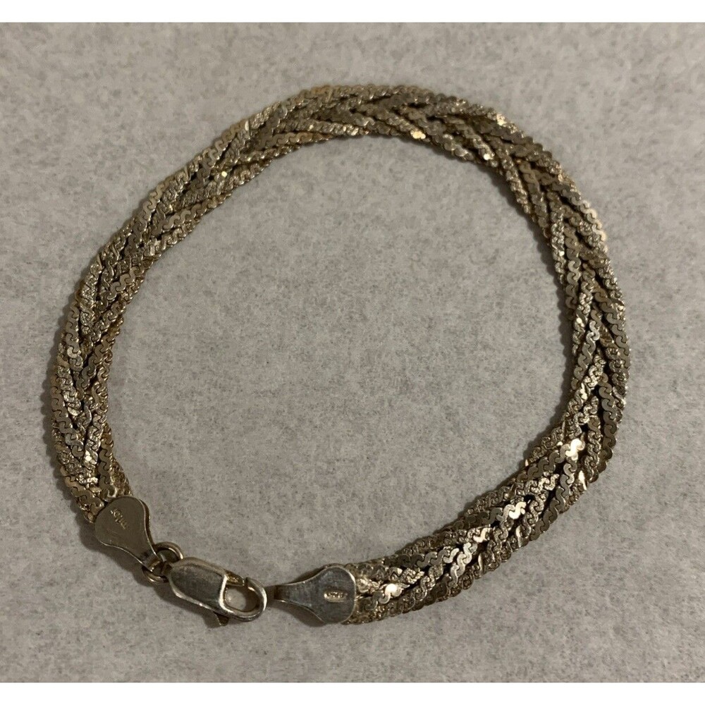 Vintage Sterling Silver Wide Textured Braided Herringbone Bracelet 8mm 7.25” - Picture 6 of 6